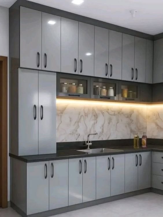 Grey Kitchen Cabinet Wall — F018